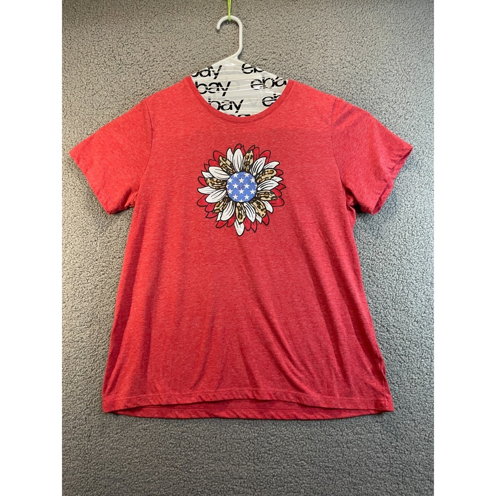 Celebrate Patriotic Ladies Graphic Red T Shirt Size XL ‎ 16/18 Sunflower
